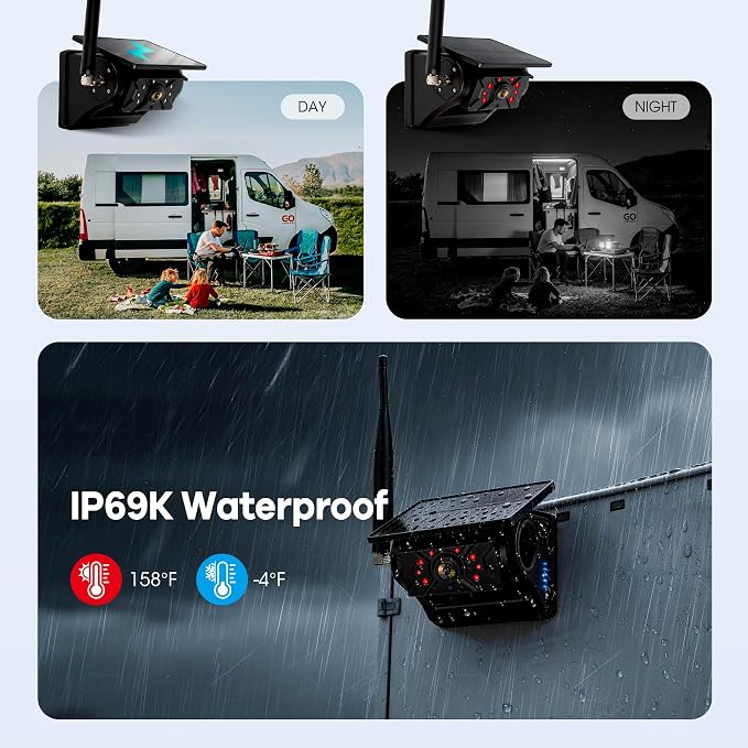 3 Solar Magnetic Wireless Trailer Camera System, 10.1" IPS DVR Screen + Solar Powered Night Vision Rear Camera, 100% No Wiring Waterproof Backup Camera System for RV Truck Trailer Hitch, BT3