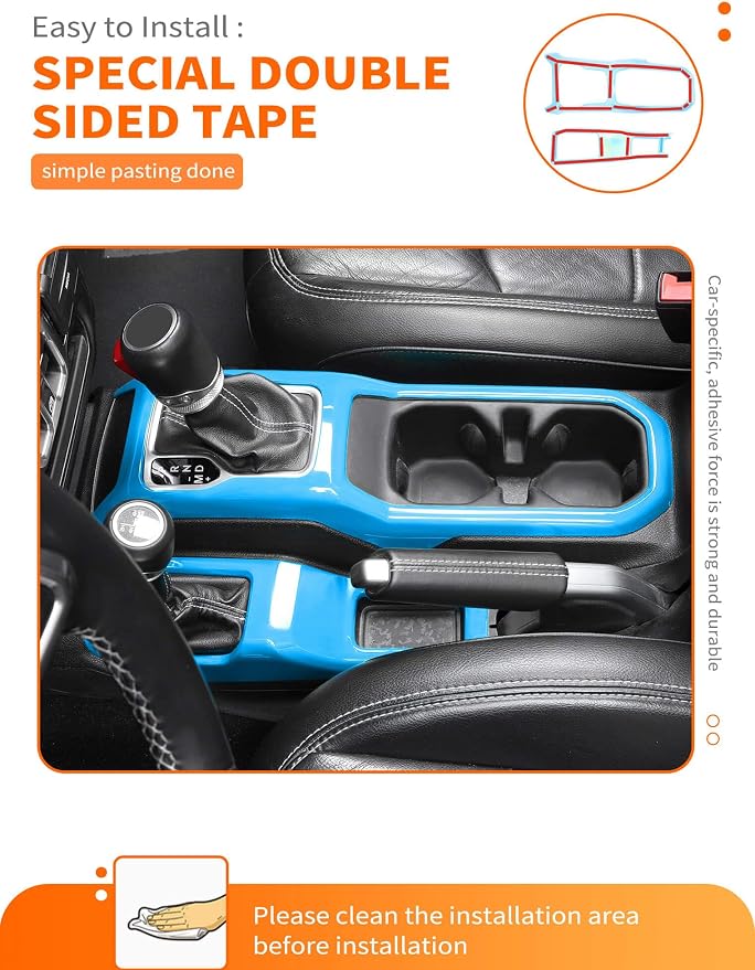 Savadicar Sky Blue Interior Accessories - Gear Shift Panel Trim Set for 2018-Present Jeep Wrangler JL JLU 4XE & Gladiator JT - Solid Color Interior Decor Upgrade Option, 2-Piece