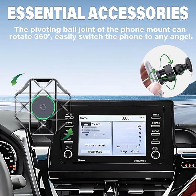 Car Phone Holder for Toyota Camry 2021 2022 2023 2024 Accessories Apply to 7 Inch Touch Screen 15W Fast Wireless Charger Screen Fixed Clip Cell Phone Mount Hands-Free 360 Degree Rotation