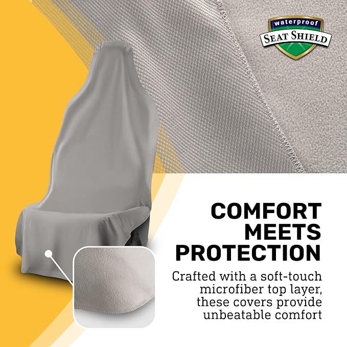 UltraSport Waterproof Towel Car Seat Cover, Universal Fit, Sweatproof & Odor-Resistant Front Seat Protector, Quick-Dry, Machine Washable for Gym, Pets, Travel, Outdoor Adventures, Gray, 2-Pack