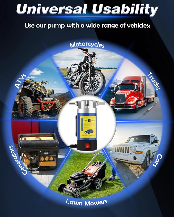 Oil Pump 12V 100W, Oil Extractor Pump for Engine Oil Change, Electric Fluid Transfer Pump for Motor Oil, Gear Oil, Transmission Fluid Removal, Self-Priming Oil Transfer Pump for Car, Mower, Marine