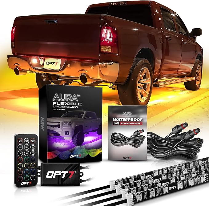 OPT7 10ft Extension Wire & Flexible Underglow Bundle Kit for Truck, with App & Remote Control, Waterproof Flexible LED Light Strips, Exterior Neon Underbody Lights