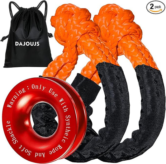Synthetic Soft Shackle Rope 1/2 x 22 Inch Orange Recovery Tow Shackles with Red Snatch Recovery Ring 56,000lbs Breaking Strength Offroad Soft Shackle Recovery Kit for Off-Road ATV UTV Vehicles