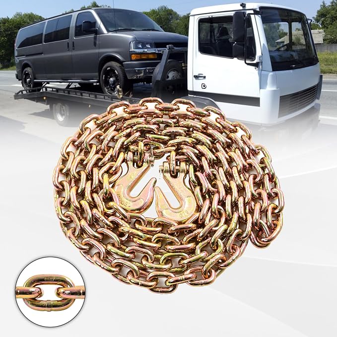 Heavy Duty G80 Transport Binder Chain 1/2'' Inch x 16 Feet,Tow Chain with G70 Clevis Grab Hooks,12000 lbs Safe Working Load Logging for Transporting, Towing(1/2'' x 16FT Yellow).