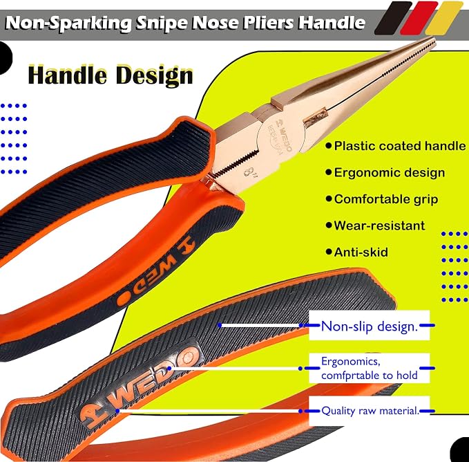 WEDO Non-Sparking Needle Nose Pliers 6", Precision Long Nose Pliers, Snipe Nose Pliers with Wire Cutters, Non-Magnetic, DIN Standard, BAM & FM Certificate, Beryllium Copper
