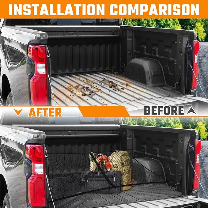 Truck Bed Mat and Net Compatible with 2019-2025 Chevrolet Silverado 1500 5.8FT Truck Bed Replacement, Truck Net TPE Cargo Bed Liner All Weather Cargo Mat for Chevy Silverado Accessories
