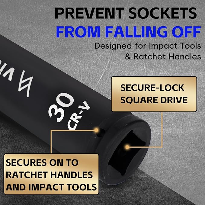 1-Inch Drive 30mm Extra Deep Impact Socket, 8-Inch (200mm) Long, 6-Point Truck & Trailer & Tractor Wheel Nut Socket, Heat Treated Cr-V Alloy Steel, One-Piece Forged, No Torque Loss