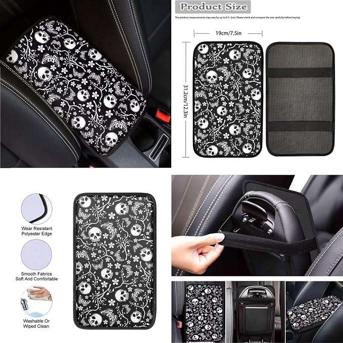 Skeleton Butterfly Prints Car Seat Covers Full Set with Car Steering Wheel Cover Auto Center Console Pad Seat Belt Pads, Automotive Interior Accessories - 8 Pack