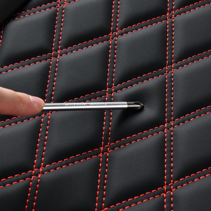 Huidasource Rear Bench Car Seat Covers, Split Back Leather Seat Cover, Automotive Interior Car Seat Cover Protector Universal Fit for Most Cars Sedan SUV Pickup Truck (Back Row/Black&Red)