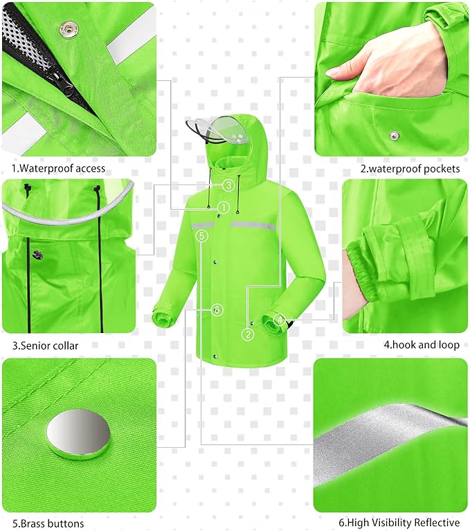 iCreek Rain Suit Waterproof Jacket and Pants Hi Vis Raincoat for Men and Women Reflective Outdoor for All-Sport Work