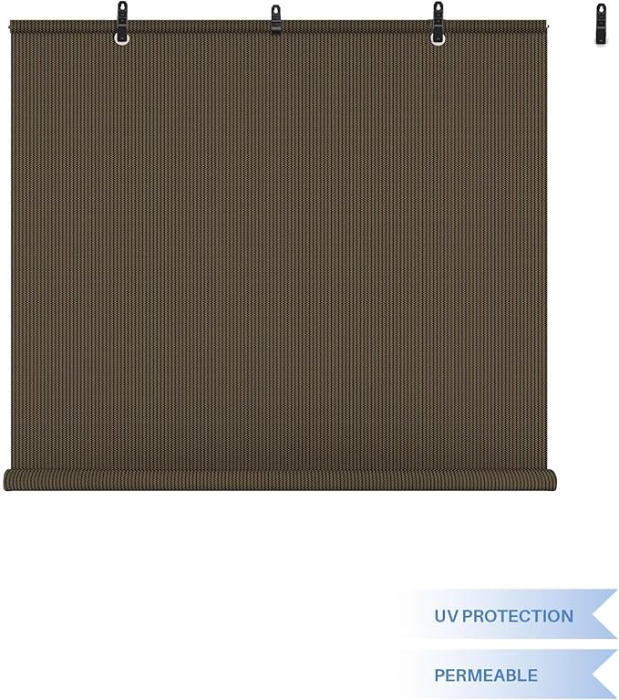 E&K Sunrise 7'W x 10.5'H Roll Up Outdoor Roller Shade Blind Sun Shade UV Block for Patio, Porch, Backyard, Gazebo, Deck, Pergola (Brown)