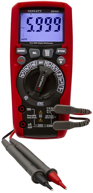 Triplett MM650 CAT IV True RMS 6000 Count Digital Multimeter with Lo Z - AC/DC Voltage, AC/DC Current, Resistance, Temperature, Capacitance, Frequency, Diode, Continuity