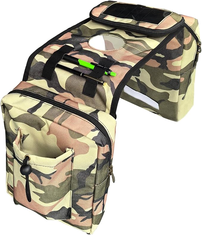 ATV Tank Bag Saddle Bag Waterproof Motorcycle Bag Compatible with Snowmobile Sportsman Scrambler FourTrax Grizzly UTV Hanging Storage Bag Camo Brown