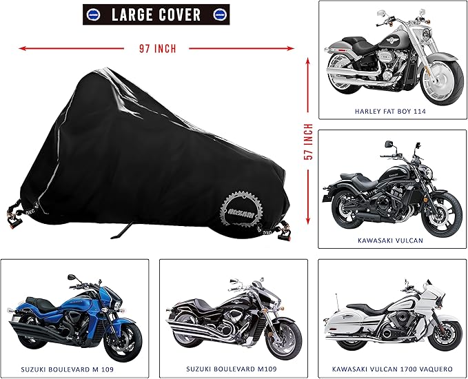 Nuzari Heavy Duty Motorcycle Cover - Motorcycle Covers Waterproof Outdoor Storage - Motorcycle Cover Waterproof Outdoor - Dirt Bike Covers (Black, Large)