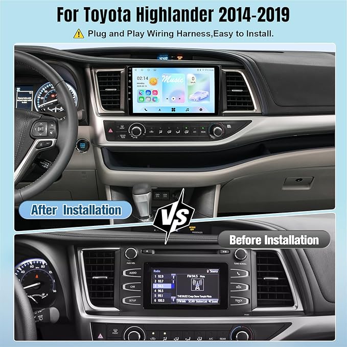 Leadfan Car Stereo Radio for Toyota Highlander 2014 2015 2016 2017 2018 2019 with Carplay Android Auto, 9Inch Screen with GPS Navigation SWC FM Bluetooth Backup Camera