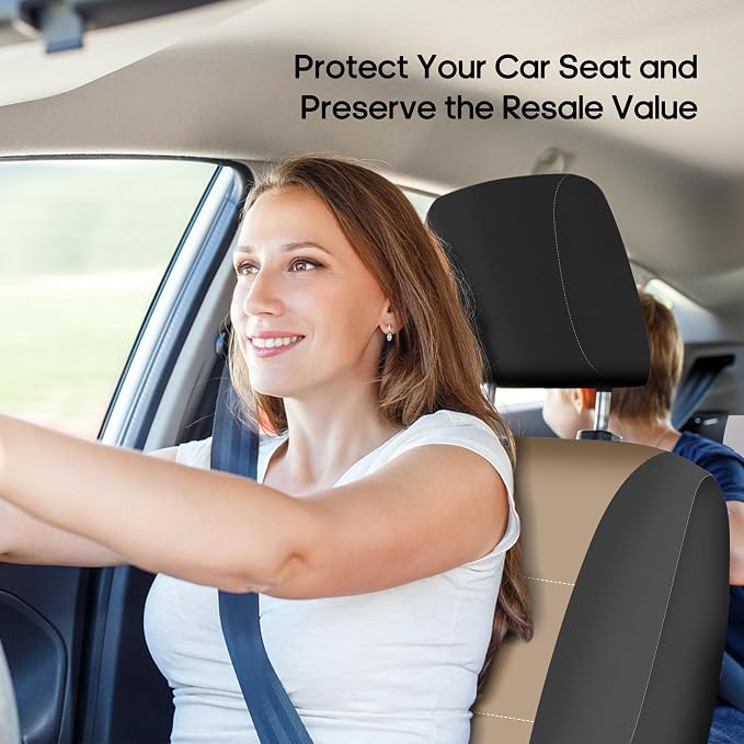 FH Group Waterproof Neoprene Car Seat Covers Front Set – Universal Fit Front Seat Cover with Storage Pockets, Airbag Compatible Automotive Seat Covers for Cars, SUVs & Vans, Beige