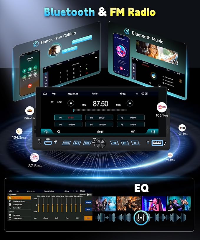 Single Din Car Stereo Wirelsss Carplay Android Auto, 1 Din Head Unit Bluetooth Backup Camera, 6.86" HD Touchscreen Radio, FM EQ USB-Type-C, Mirror Link SWC, Voice Control, Car Stereo Receivers