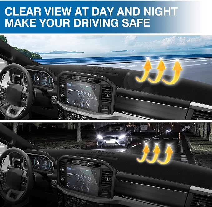 KUST Black Dash Cover for Ford F-150/F150 2021-2026 (Only fits for 12-inch Touch Screen Dashboard) Polyester Dashboard Cover Non-Slip Interior Accessories for F150 Custom Fit Dash Mat