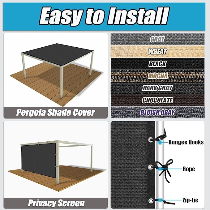 Amagenix 90% Sun Shade Cloth with Grommets, 3' x 8' Pergola Replacement Shade Cover Canopy Privacy Screen for Outdoor Patio Garden, Dark Gray (We Customized)