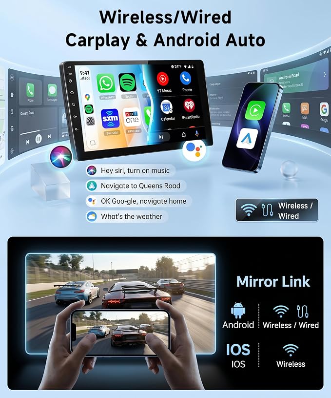 Rimoody Linux System Car Stereo for Toyota Corolla 2009-2013 Wireless Carplay & Android Auto, 9'' IPS Touchscreen Mirror Link YouTube Video Vi-Link Car Radio Bluetooth FM/RDS DSP SWC Backup Camera