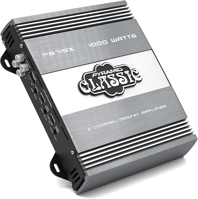 Pyramid PB715X 1000W 2-Channel Bridgeable Car Amplifier – MOSFET Power Supply, Tri-Way Config, 13.8V DC, RCA Input, 90dB SNR, Car Mount, Thermal Protection