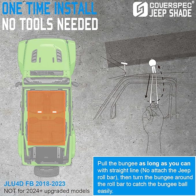 JL Top Sun Shade Roof Compatible with Jeep Wrangler 2 or 4 Door 2018 to 2023 Sunshade Sunroof Cover Blocks UV Wind Noise Orange Mesh for Full Length