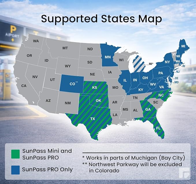 Sun Pass Pro Universal Toll Transponder – Prepaid Electronic Pass for Florida & 21 Additional States (PRO)