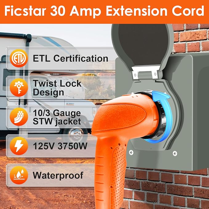 30 Amp RV Extension Cord,100 ft,Heavy Duty Generator Extension Cord with LED Power Indicator,30 AMP Female 90° Twist Lock Adapter with Reverse Polarity Lamp,NEMA TT-30P to L5-30R,120V/125V