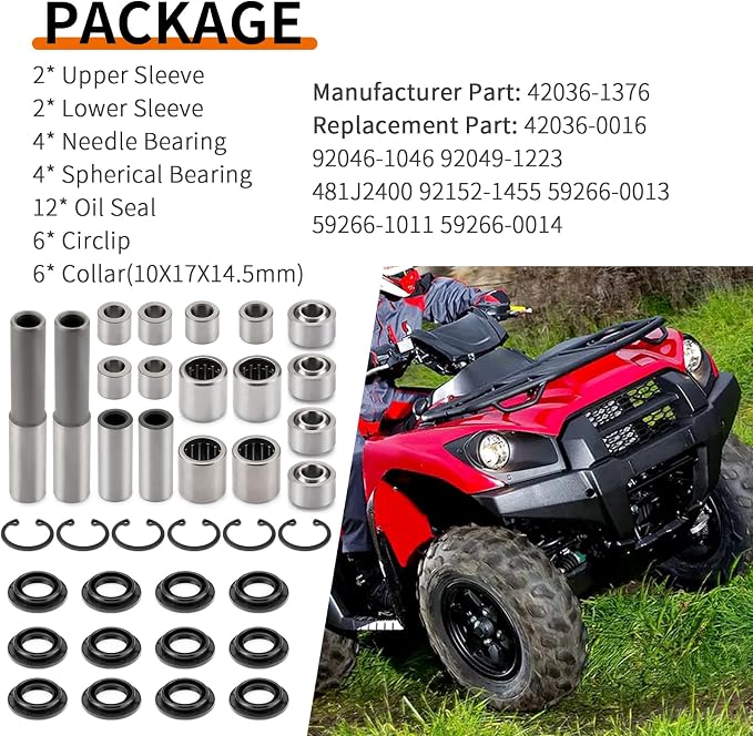 2x Front upper & lower Arm Bearing Bushing Seal Kit Compatible with Kawasaki Brute Force 650 750 4x4i KVF650 KVF750 2005-2013 (NO-4x4)