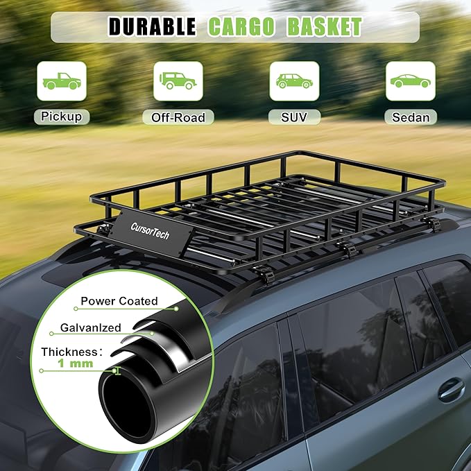Roof Rack Basket 64" x 39" Heavy Duty Rooftop Cargo Basket 300 lbs Capacity Steel Roof Rack Cargo Baskets Luggage Holder Rack for SUV Truck Car Travel Camping Storage