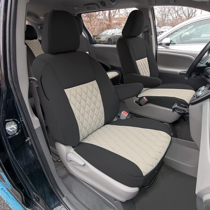 FH Group Custom Fit Car Seat Covers Specifically Made for 2011-2020 Toyota Sienna 7 Seater with Ultraflex Neoprene Water Resistant Automotive Seat Covers - Full Set Beige