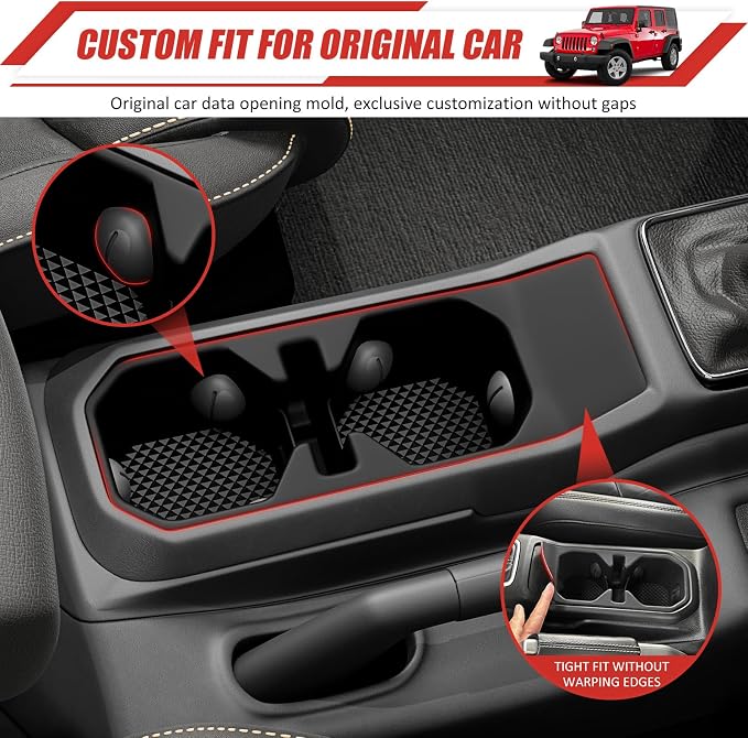 Center Console Cupholder Organizer for 2018-2025 Jeep Wrangler JL JLU 4XE/Gladiator JT Center Console Cupholder Insert Storage Tray for Wrangler&Gladiator(Center Console Cupholder Organizer)