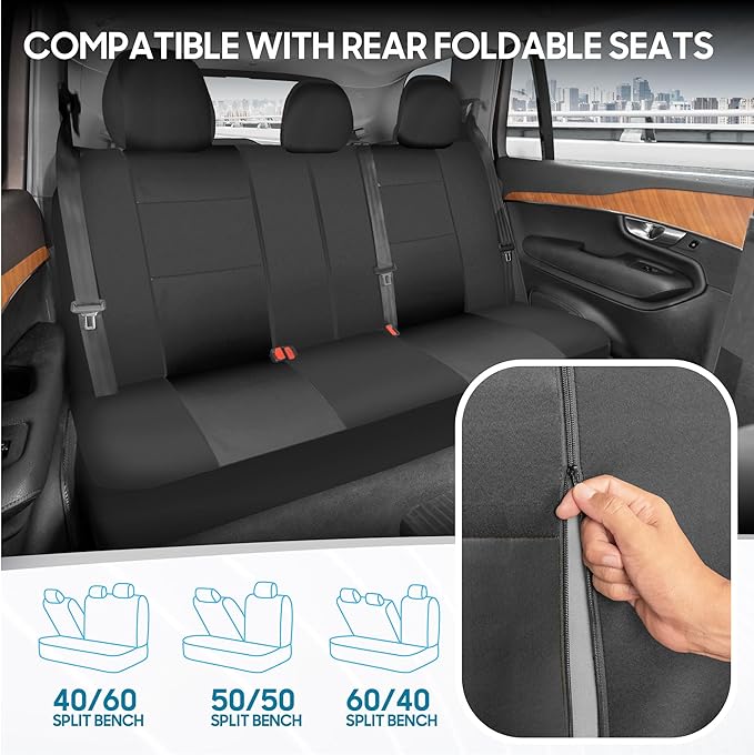 BDK PolyPro Car Seat Covers Full Set in Solid Charcoal – Front and Rear Split Bench Seat Covers for Cars, Easy to Install, Accessories for Auto Trucks Van SUV