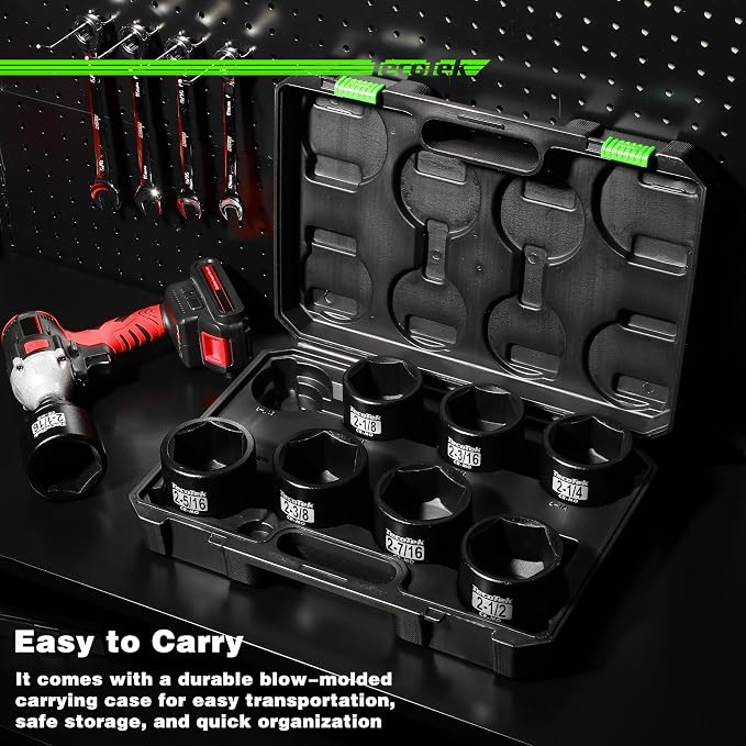 TecoTek 3/4" Drive 6-Point Impact Socket Set, 9-Piece Jumbo Assortment, Cr-Mo, SAE, 2-1/16 Inch to 2-1/2 Inch, 1/2" F to 3/4" M Impact Socket Adapter