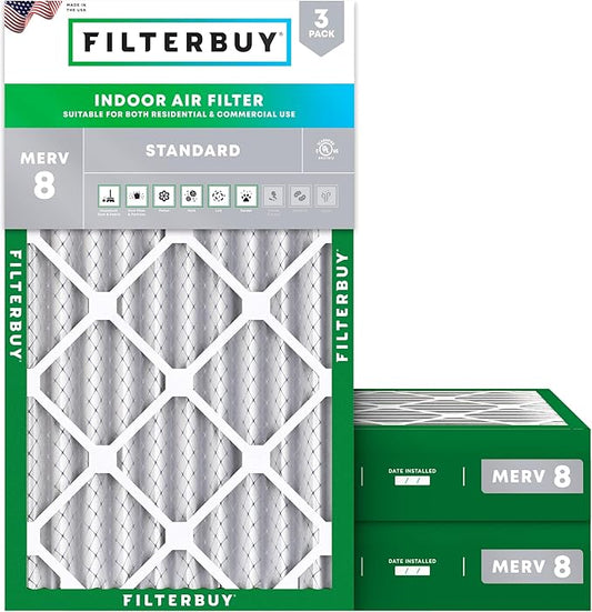 Filterbuy 16x24x4 Air Filter MERV 8 Essential Dust & Allergy Defense (3-Pack), Electrostatic Pleated HVAC AC Furnace Filters Replacement (Actual Size: 15.38 x 23.38 x 3.63)