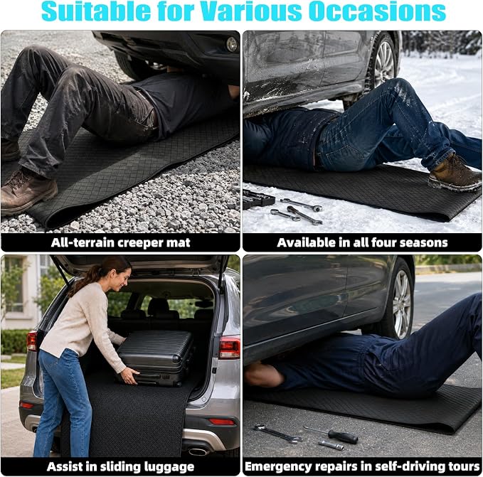 SUNCARACCL Magical Rolling Creeper Mat, Under Car Repair Pad, 60x28 Inch Mechanics Mat for Low Clearance, Automotive Creeper Mat with Portable Storage Bag, Work on All Terrains & Vehicles
