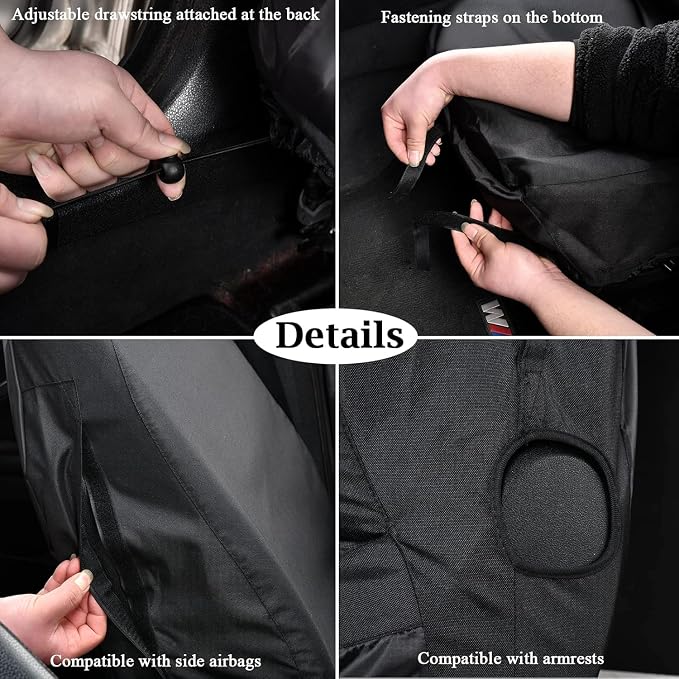 Truckiipa Universal Car Seat Covers Front Pair Oxford Waterproof Automotive Seat Cover Breathable Washable Seat Cover Protector Universal Fit for Car SUV Truck Sedan Vans, Black, 2PCS