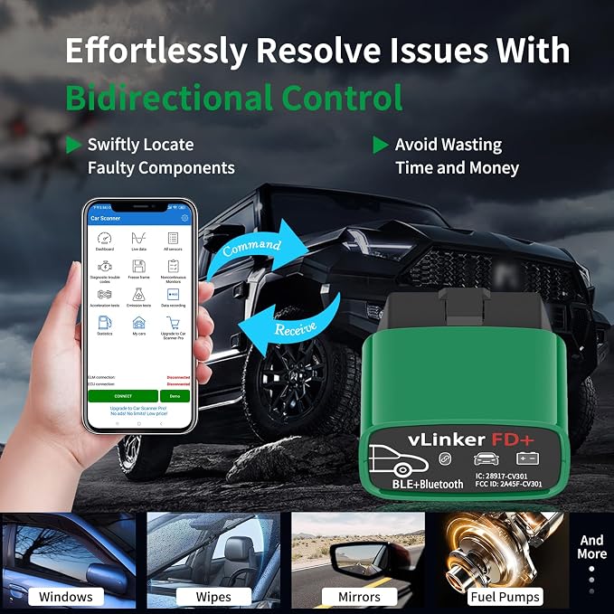 VGATE vLinker FD+ OBDII Scanner OBD2 Bluetooth Automotive Scanner Diagnostic Tool for iOS, Android & Windows, Code Reader and Reset for Car Truck Check Engine Code Read and Clear & Scan Tools
