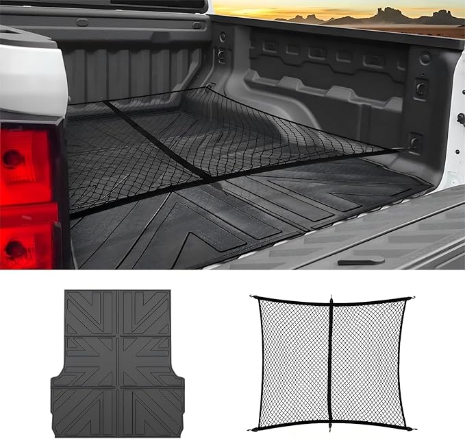 Truck Bed Mat and Net Compatible with 2023-2025 Chevrolet Colorado 5FT Truck Bed Replacement, Truck Net TPE Cargo Bed Liner All Weather Cargo Mat for Chevrolet Colorado Accessories