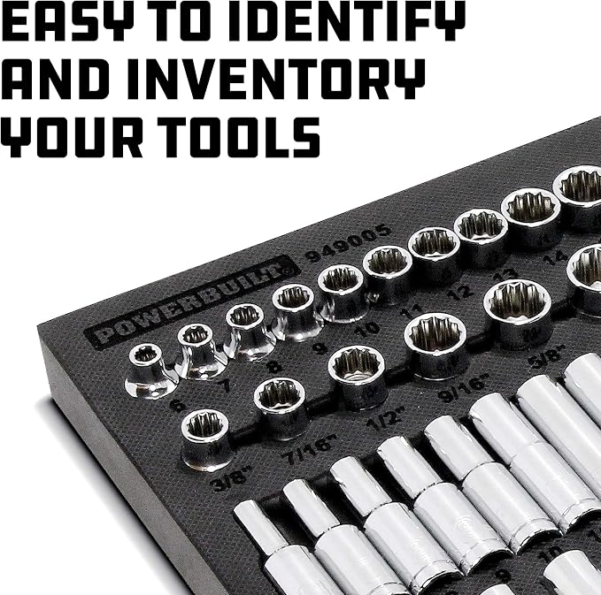 Powerbuilt Socket and Ratchet Tool Set, Extension Bars, Deep and Shallow Sockets, Organizer Tray, Pro Tech Series - 949005, 3/8-Inch, Silver, 54 Piece