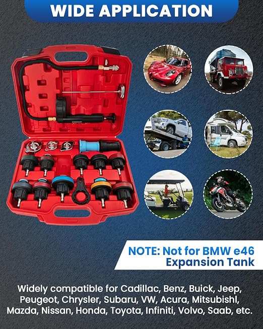 SIXIWANZI 18pc Universal Radiator Pressure Tester Kit,Coolant Pressure Tester kit with 13 Radiator Adapters for Automotive Cooling System Water Tank Leakage Detection