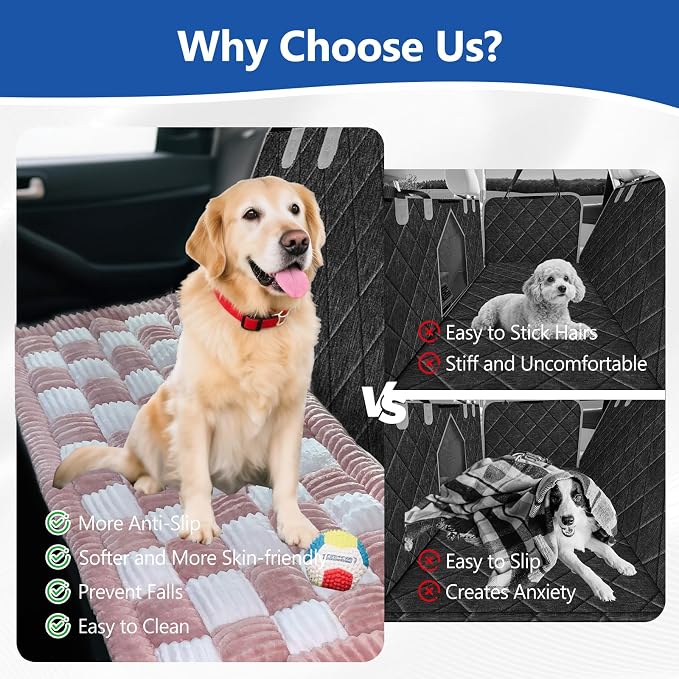 Bundle-2 Items,Thickened Dog Bed for Car Back Seat,Upgraded Bottom Non-Slip,Fits Hard Bottom car seat Cover for Dogs,Premium Mixed Color,Dog Car Seat Cover