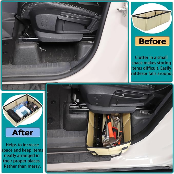 Car Front Under Seat Storage Organizer Compatible with Ineos Grenadier 2020-2025 Oxford Cloth Under Seat Storage Box Interior Accessories， Applicable to both left and right. (Beige)