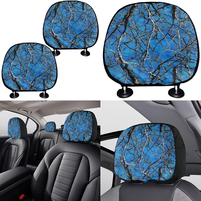 KEIAHUAN Blue Branch Camo Auto Accessories Cars Seat Covers Includes Steering Wheel Cover Headrest Cover Gear Shift Cover Handbrake Cover Cupholder Coaster Universal Fit 11 Pcs for Women Men