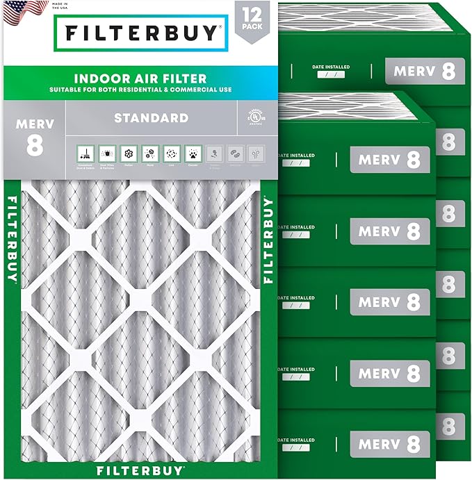 Filterbuy 12x24x4 Air Filter MERV 8 Essential Dust & Allergy Defense (12-Pack), Electrostatic Pleated HVAC AC Furnace Filters Replacement (Actual Size: 11.50 x 23.38 x 3.63)