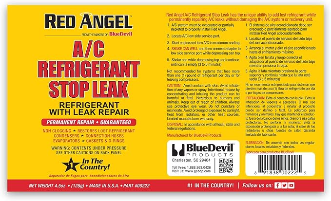 Red Angel Automotive A/C Refrigerant Stop Leak with Attached Cupler| Permanent Non-Clogging Leak Repair | 4.5 oz.