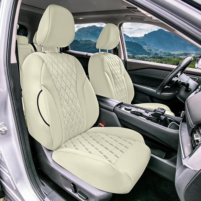 FH Group Custom-Fit Car Seat Covers Specifically Made for 2021-2026 Nissan Rogue, Front Set Solid Beige Ultraflex Neoprene Waterproof Automotive Seat Cover