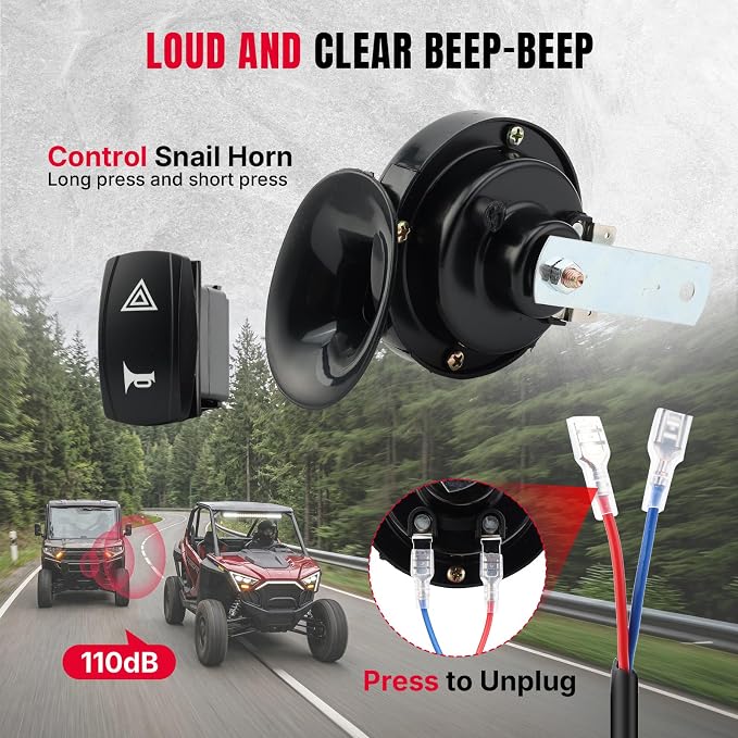 Oumurs UTV Turn Signal Kit with 110dB Horn, Pre-Wired, UTV ATV Blinker with Rocker Switch, Plug and Play Rectangle Universal Street Legal Turn Signals Compatible with Polaris, Teryx, Can-Am, CFMOTO