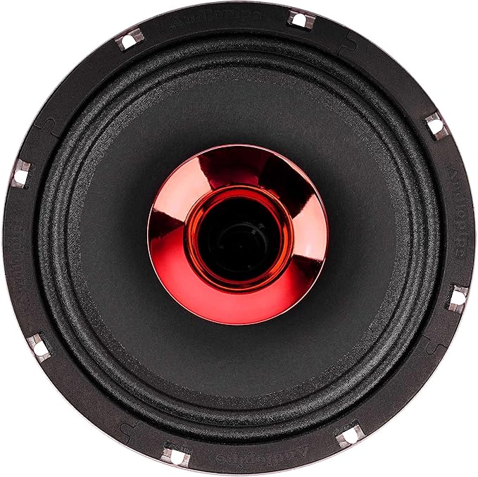Audiopipe 8" Compression Horn Mid-Range Loudspeaker (APMB-828GH-RED), 400W, Built-in Compression Horn Driver, Flat Steel Basket, 2-Way Coaxial, KSV Voice Coil, Grill, Sleek Candy Red
