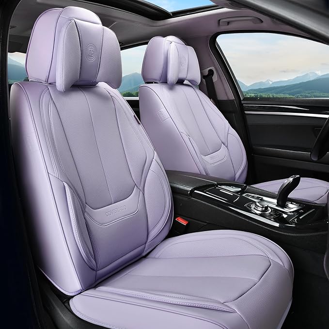 Coverado Universal Seat Covers Full Set, Universal Seat Covers for Cars, 5 Seats Waterproof NAPPA Leather Car Seat Covers with Head Pillow, Auto Protectors Fit for Most Sedans SUV Pick-up Truck-Purple